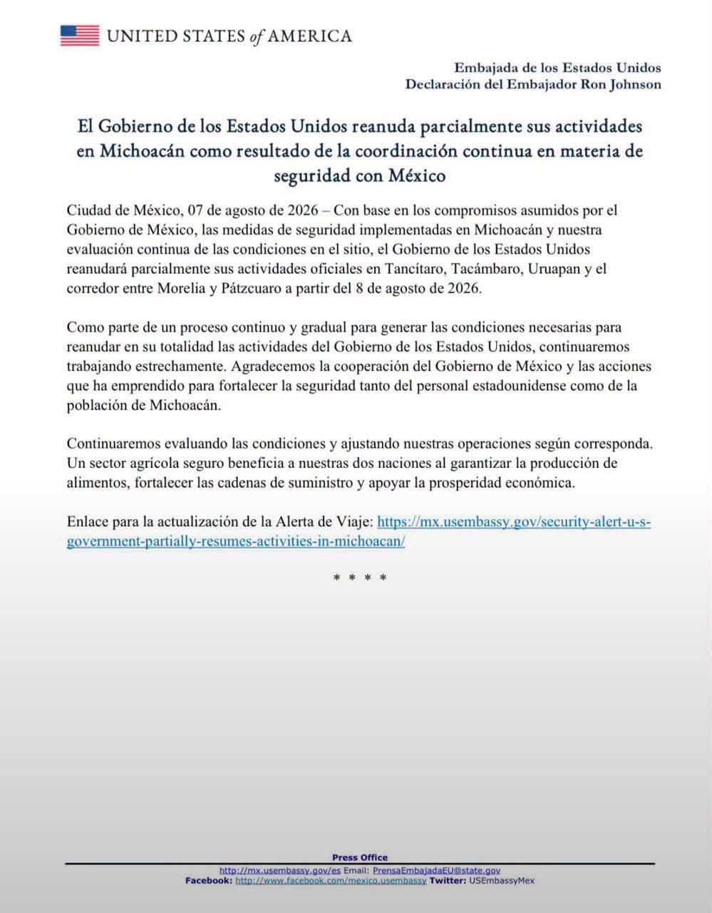 EE. UU. reanudará exportación de aguacate a partir de mañana 8 de agosto: Bedolla